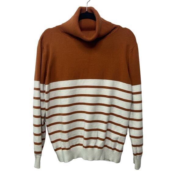 Sucrefas Turtleneck Knit Sweater Long Sleeve Colorblock Brown White Women's M - Picture 1 of 8